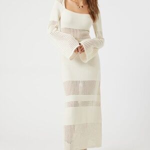 Forever 21 Women's‎ Open-Knit Bell-Sleeve Maxi Dress in Vanilla Large